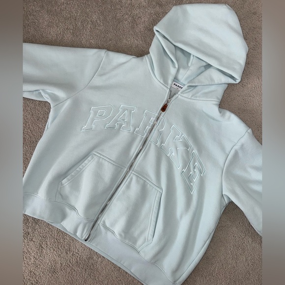 Parke Monochrome Varsity Zip Up Hoodie (L/XL) in Arctic